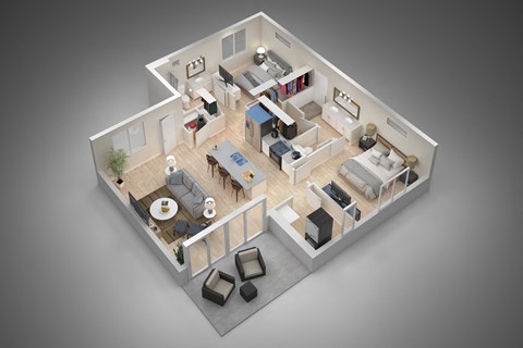 Floor plan for 2 beds, 2 baths, 1074 sqft